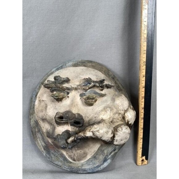 VTG One Of A Kind Handmade Clay Face Wall Art Sculpture Smoking Character, Cool - Picture 10 of 10